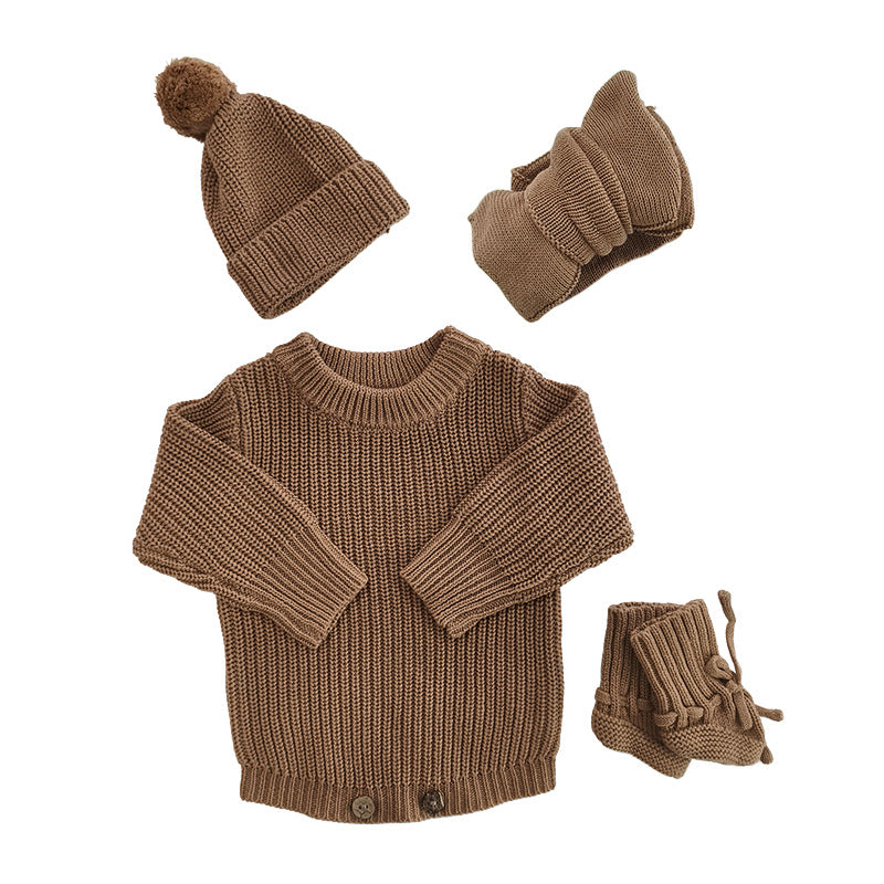 Khaki – Classic Hem + 4-Piece Set knit baby romper