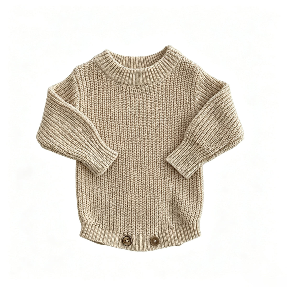 Apricot knit baby romper with classic straight hem