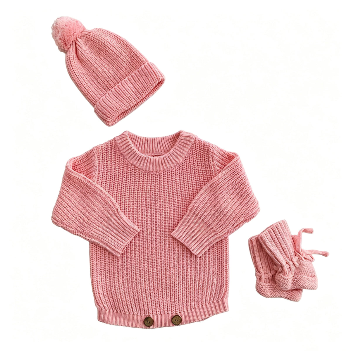 Light Pink – Classic Hem + 3-Piece Set knit baby romper