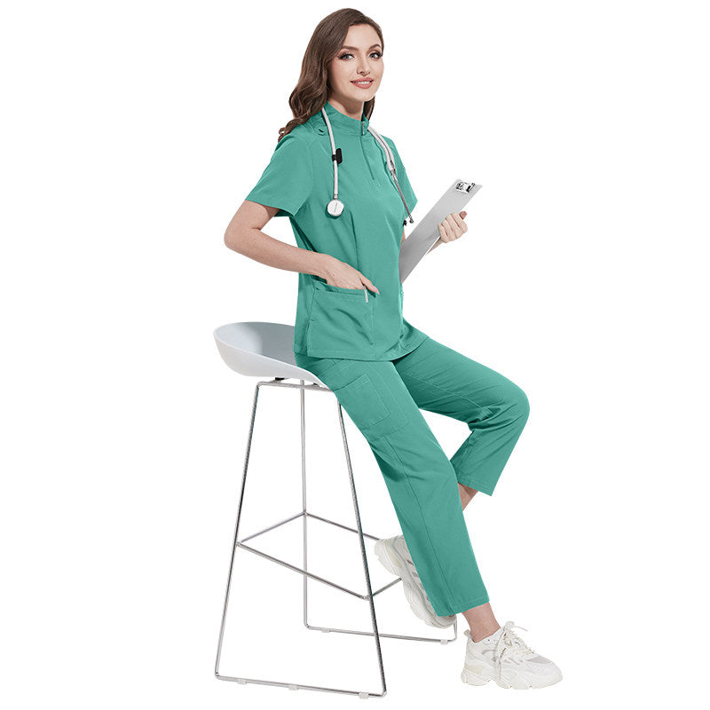 Nian Qing stand-up collar zipper doctor nurse work uniform surgical gown, surgical gown, hand gown, operating room fashion sense
