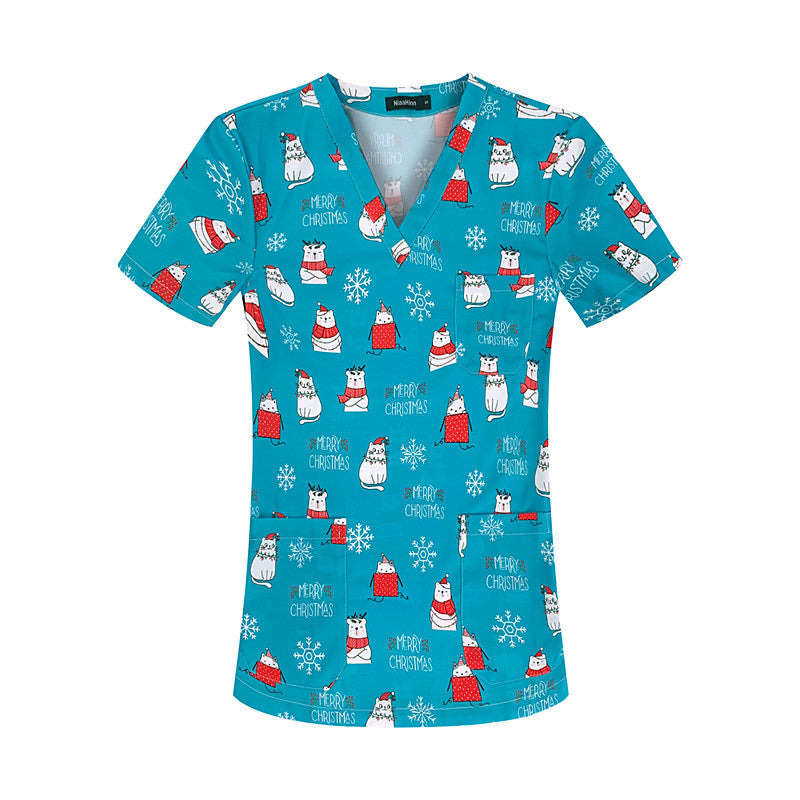 Stretch Nurse Uniform Female Print Dental Stretch Quick Dry Dental Hospital Oral Care Work Brush Hand Clothes Hand Washing Clothes