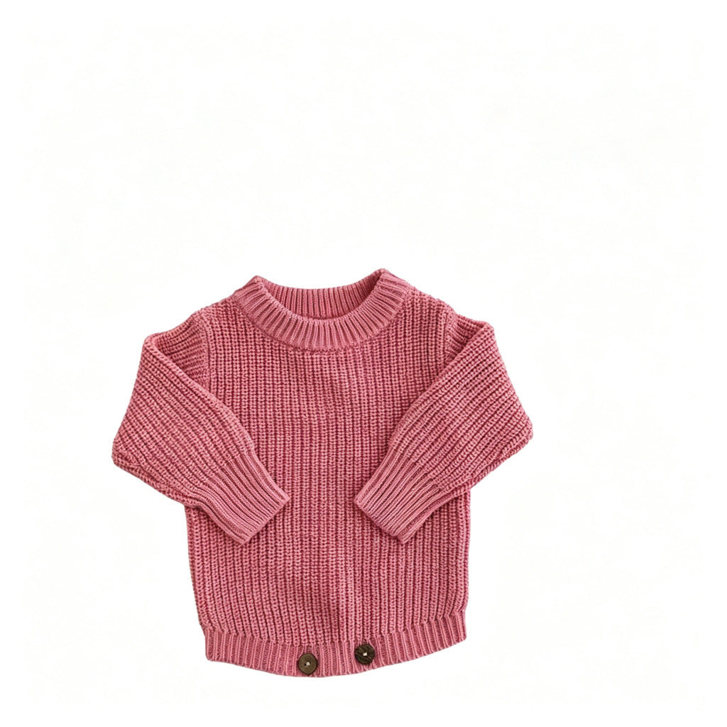 Rose Pink – Classic Hem knit baby romper