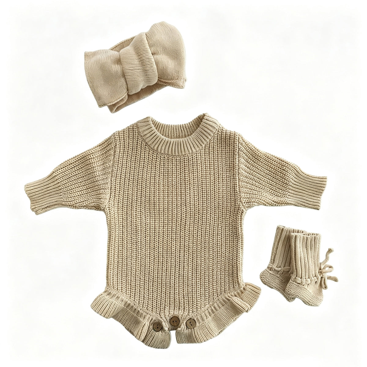 Apricot – Ruffle Hem + 3-Piece Set knit baby romper