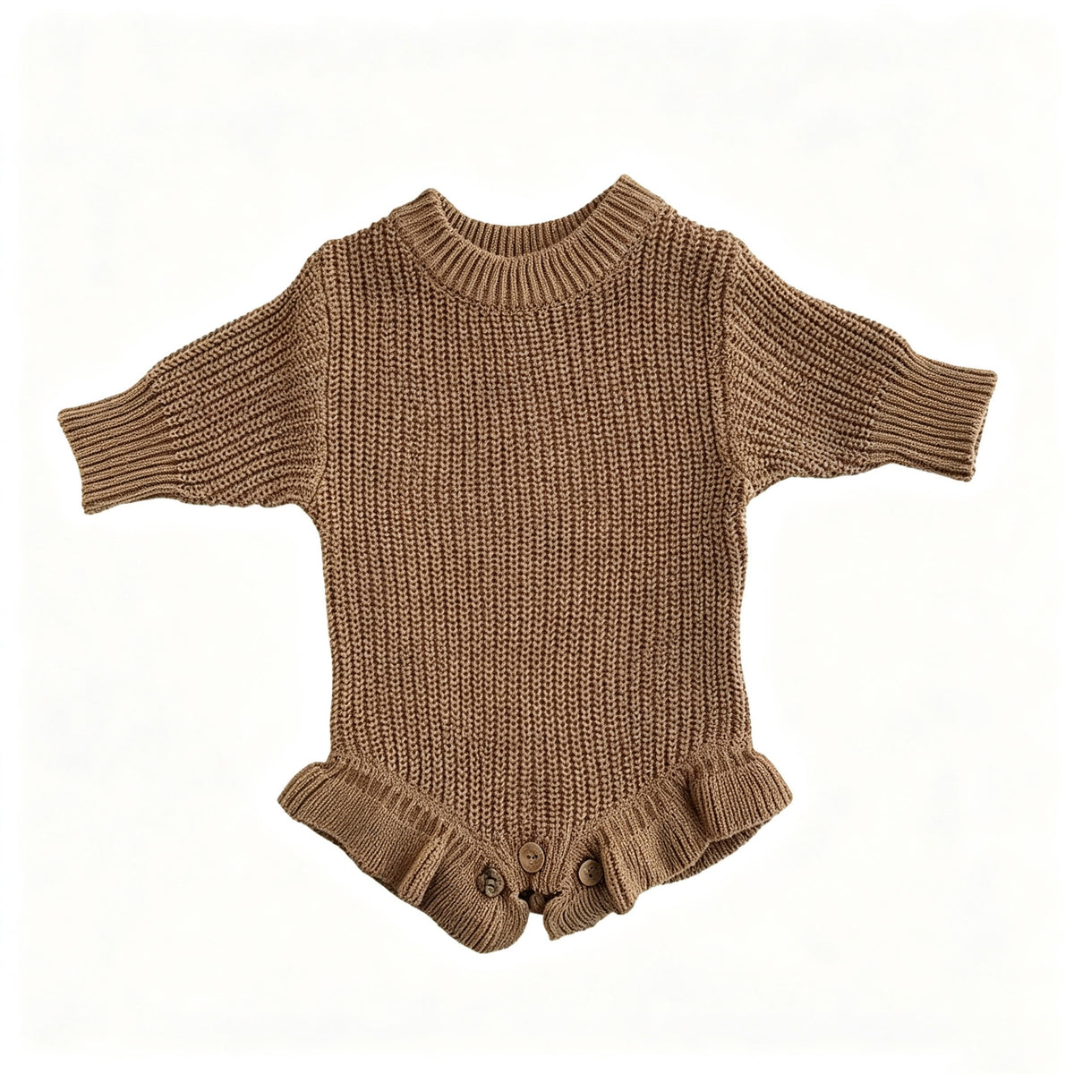 Khaki – Ruffle Hem knit baby romper