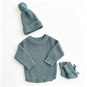 Gray Blue – Classic Hem + 3-Piece Set knit baby romper