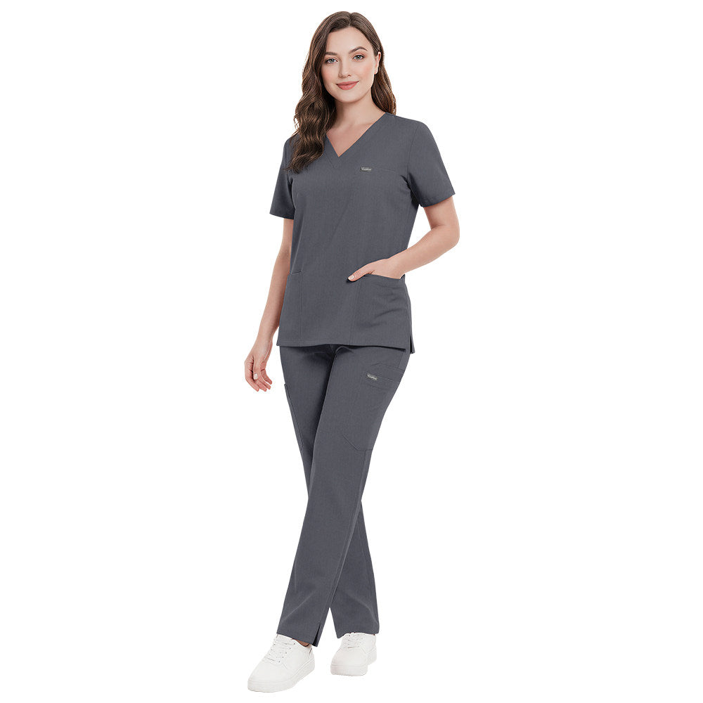 NiaaHinn new slim-fit nurse uniform for women, short sleeve, dark blue, hospital clinic medical workwear two-piece set