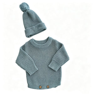 Gray Blue – Classic Hem + 2-Piece Set knit baby romper
