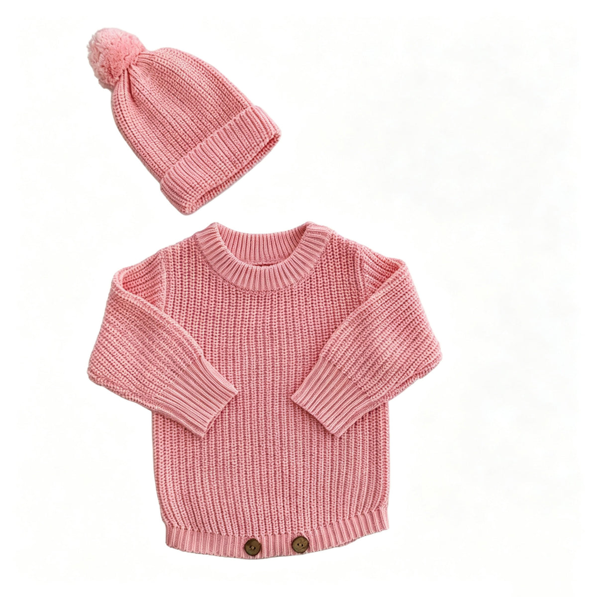 Light Pink – Classic Hem + Hat knit baby romper