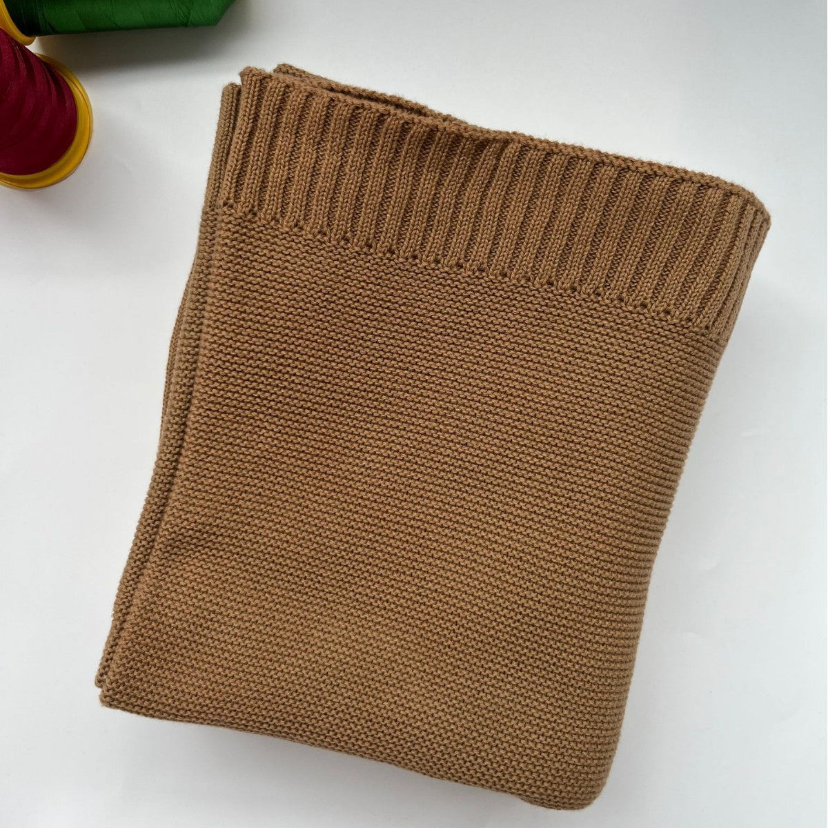 Khaki knit baby blanket, plain color option