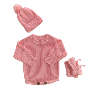 Light Pink – Classic Hem + 3-Piece Set knit baby romper
