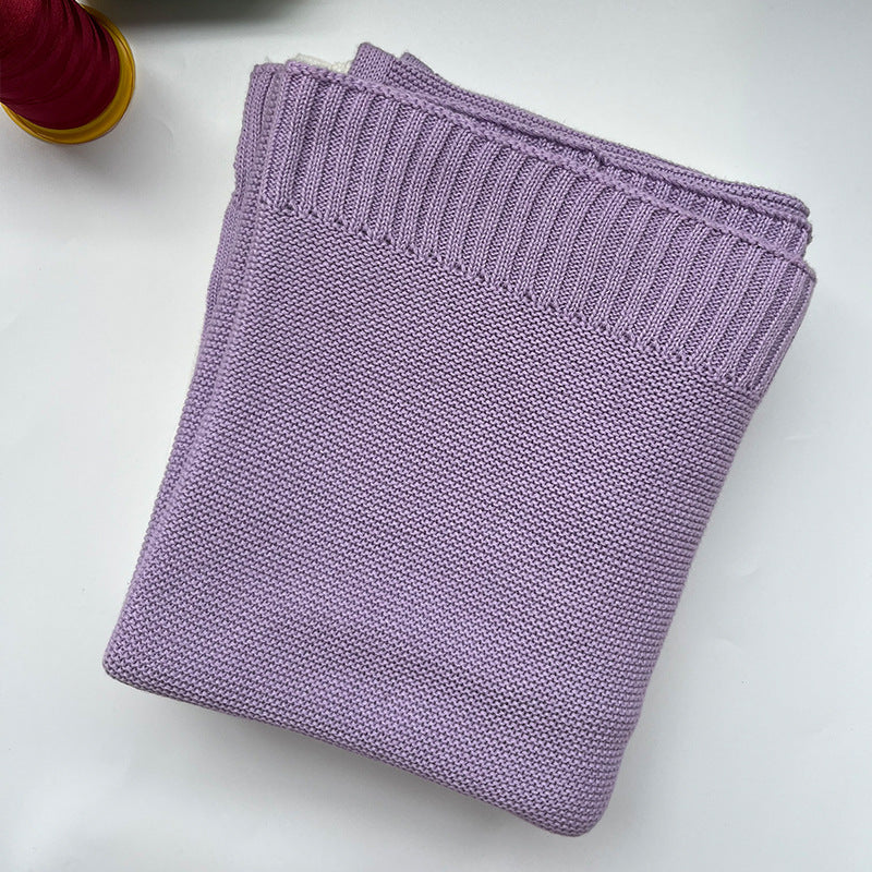 Light purple cotton knit baby blanket, plain color option