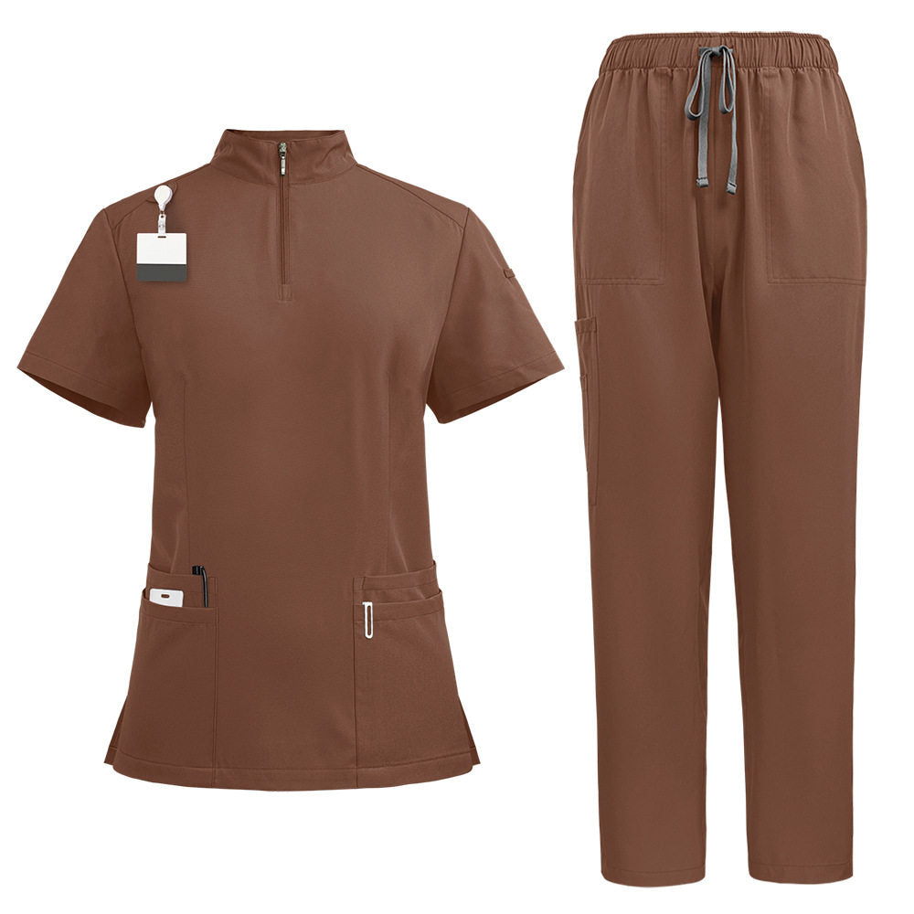 Temperament style stand-up collar hand washing clothes Hospital doctors and nurses beauty salon nurse uniforms work clothes solid color surgical clothes are quick-drying
