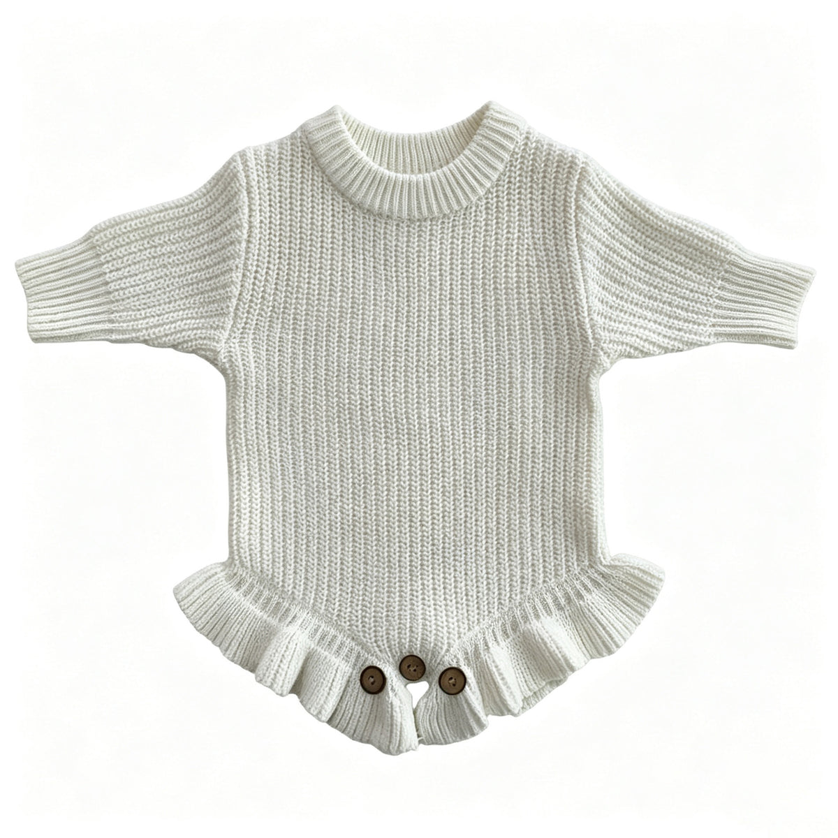 White – Ruffle Hem knit baby romper