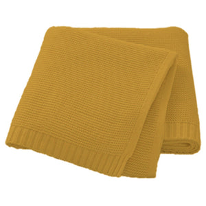 Ginger yellow cotton knit baby blanket, plain color option