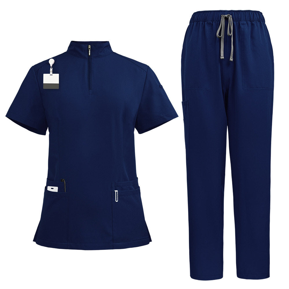 Temperament style stand-up collar hand washing clothes Hospital doctors and nurses beauty salon nurse uniforms work clothes solid color surgical clothes are quick-drying