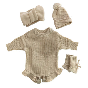Apricot – Ruffle Hem + 4-Piece Set knit baby romper