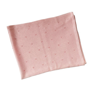 Pink pointelle knit baby blanket, plain