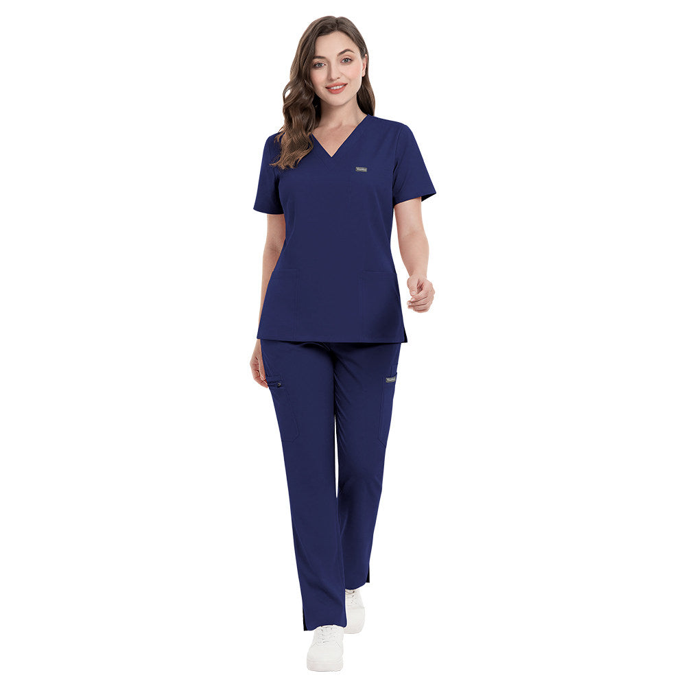 NiaaHinn new slim-fit nurse uniform for women, short sleeve, dark blue, hospital clinic medical workwear two-piece set
