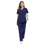 NiaaHinn new slim-fit nurse uniform for women, short sleeve, dark blue, hospital clinic medical workwear two-piece set