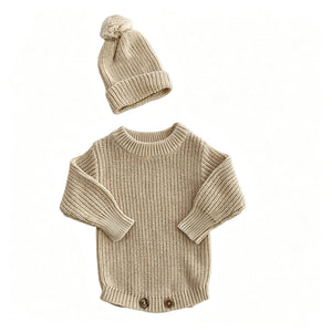 Apricot – Classic Hem + Hat knit baby romper