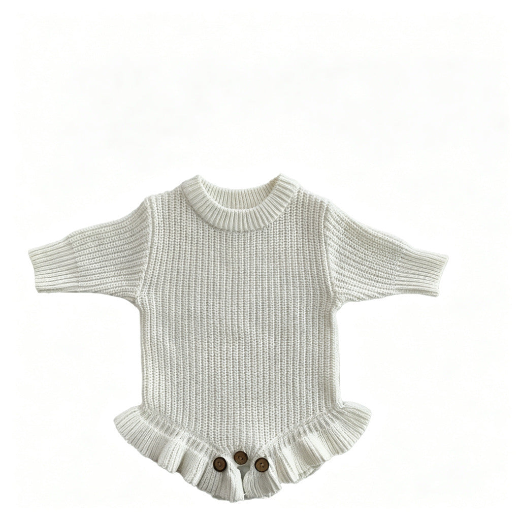 White – Ruffle Hem knit baby romper