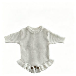 White – Ruffle Hem knit baby romper