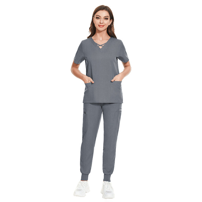 Hospital operating room surgical gown set, women's slim-fit nurse uniform, elastic quick-dry hand sanitizer, beauty salon work uniform
