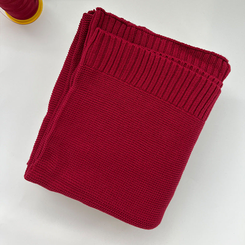 Red cotton knit baby blanket, plain color option