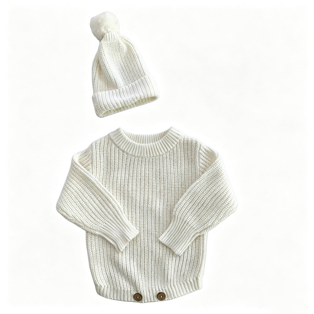 White – Classic Hem + 2-Piece Set knit baby romper
