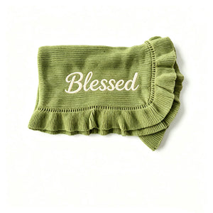 Pea Green knit baby blanket, plain color option