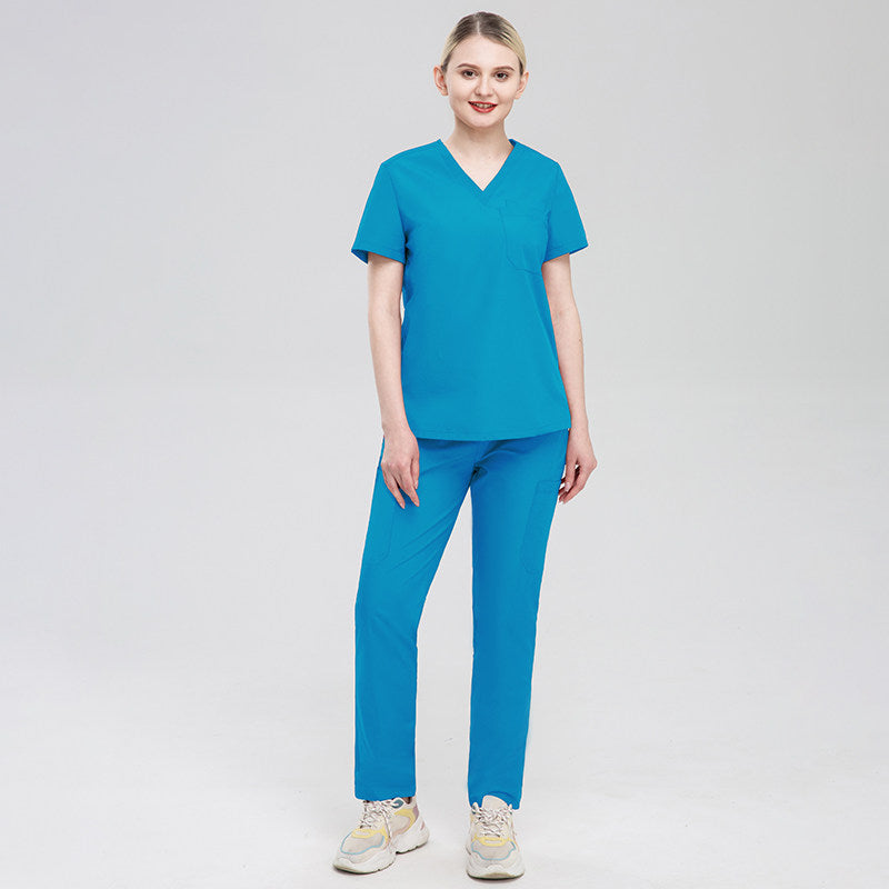 Nian Qing high quality solid color male and female surgeon uniforms, nurse uniforms, short sleeve surgical pets, hospital clinic overalls