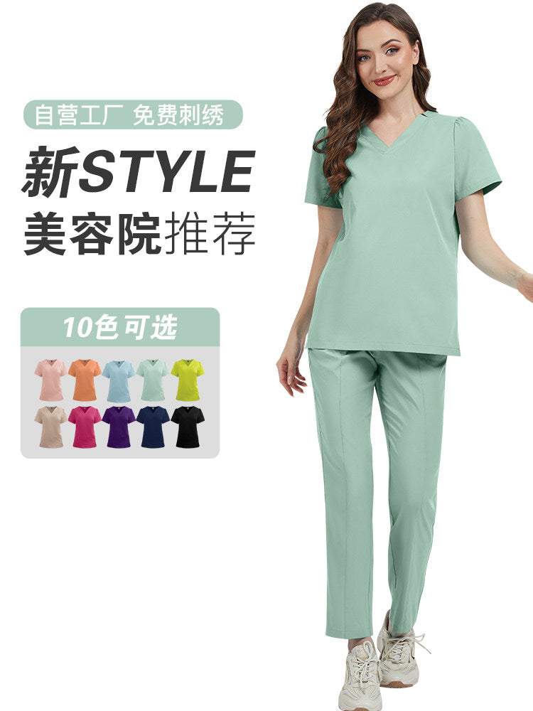 Nianqing Ms. SPA Club Beauty Salon Summer Thin Solid Color Professional Workwear Caregiver Uniform Dental Lab Uniform for Women