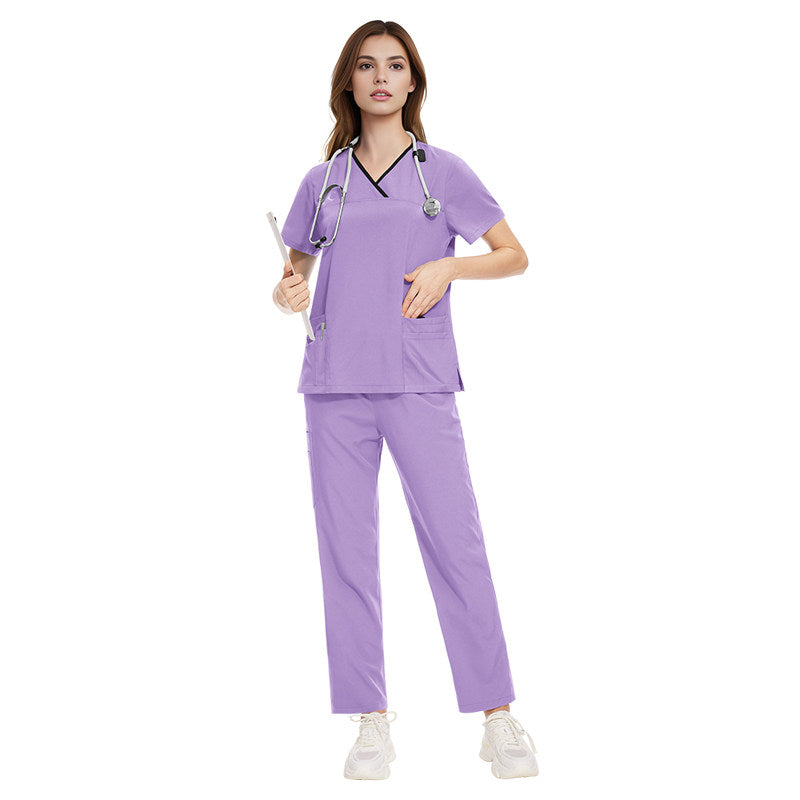 Nianqing unisex new hand washing clothes V-neck contrast design beauty salon dental clinic hospital nurse uniform