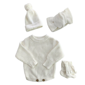 White – Classic Hem + 4-Piece Set knit baby romper