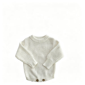White – Classic Hem knit baby romper