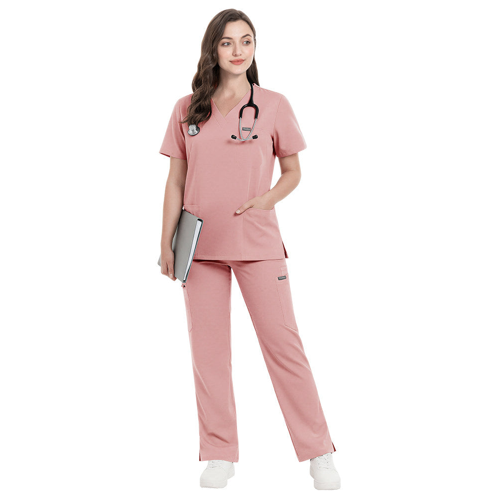 NiaaHinn new slim-fit nurse uniform for women, short sleeve, dark blue, hospital clinic medical workwear two-piece set