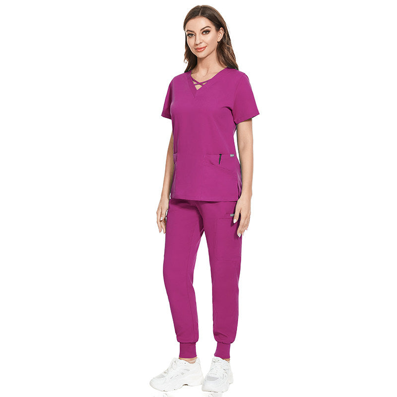 Hospital operating room surgical gown set, women's slim-fit nurse uniform, elastic quick-dry hand sanitizer, beauty salon work uniform