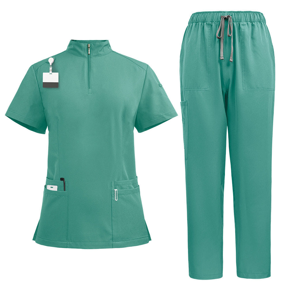 Temperament style stand-up collar hand washing clothes Hospital doctors and nurses beauty salon nurse uniforms work clothes solid color surgical clothes are quick-drying