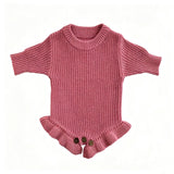 Rose Pink – Ruffle Hem knit baby romper