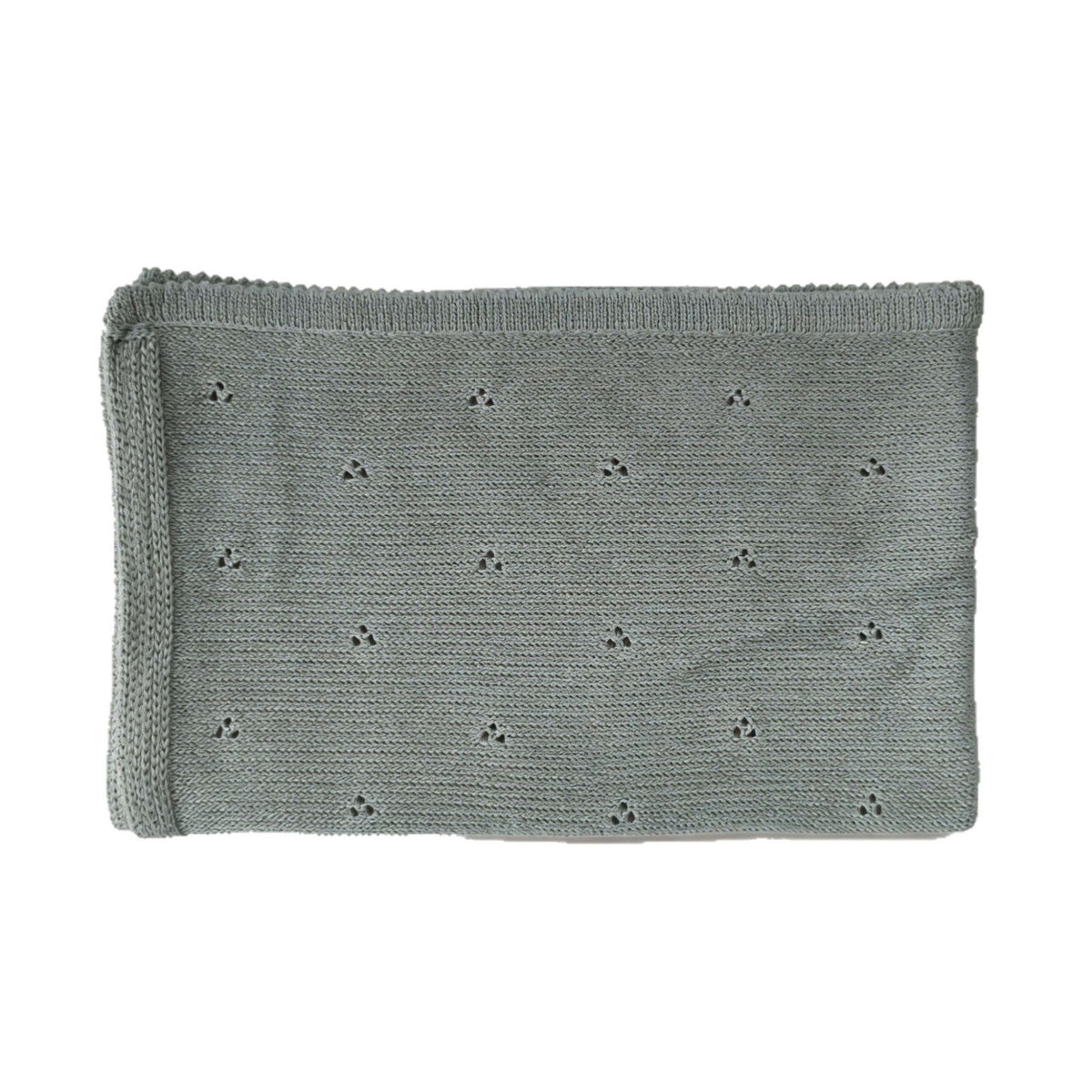 Gray green eyelet knit baby blanket, plain