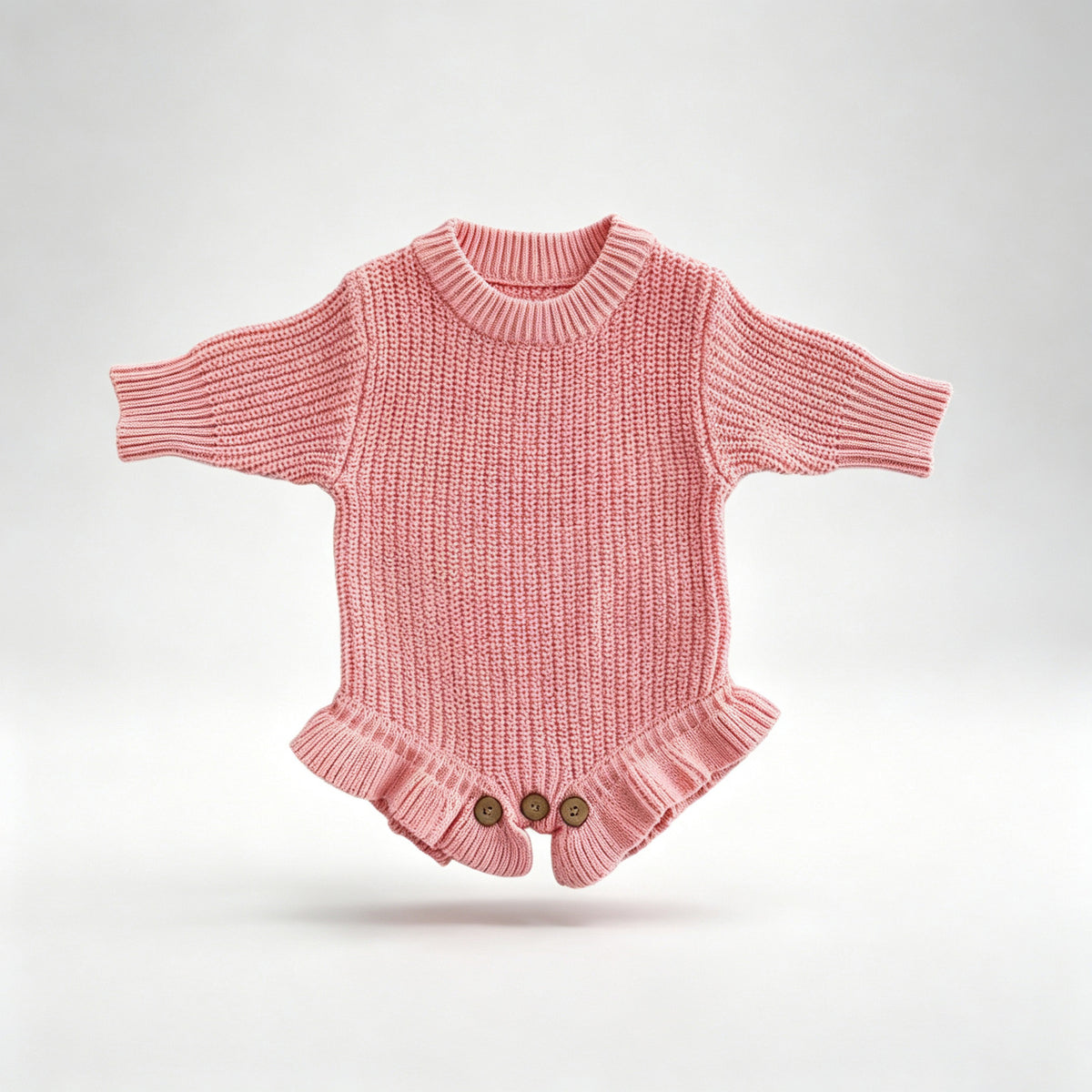 Light Pink – Ruffle Hem knit baby romper