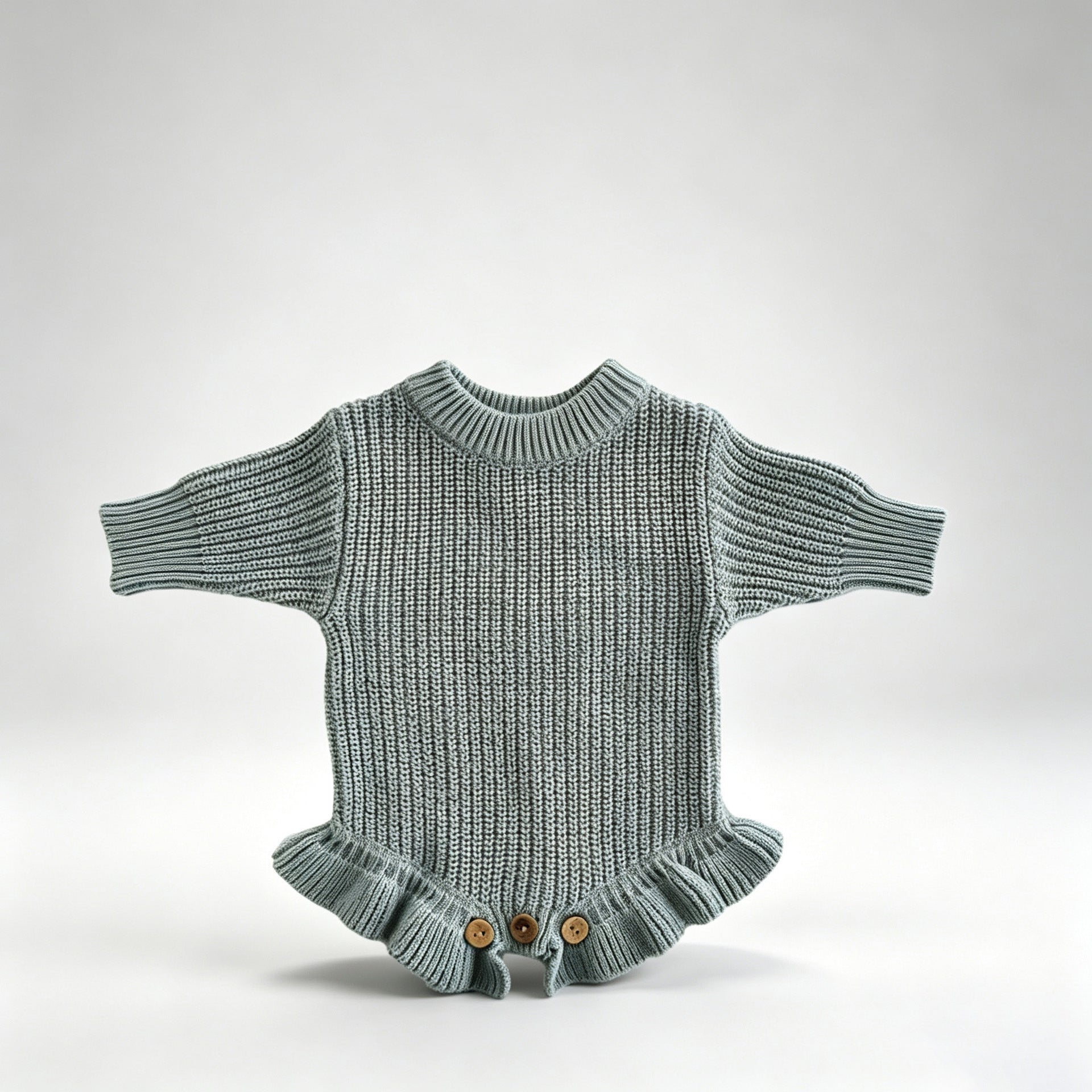 Gray Blue – Ruffle Hem knit baby romper