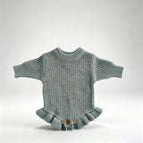 Gray Blue – Ruffle Hem knit baby romper