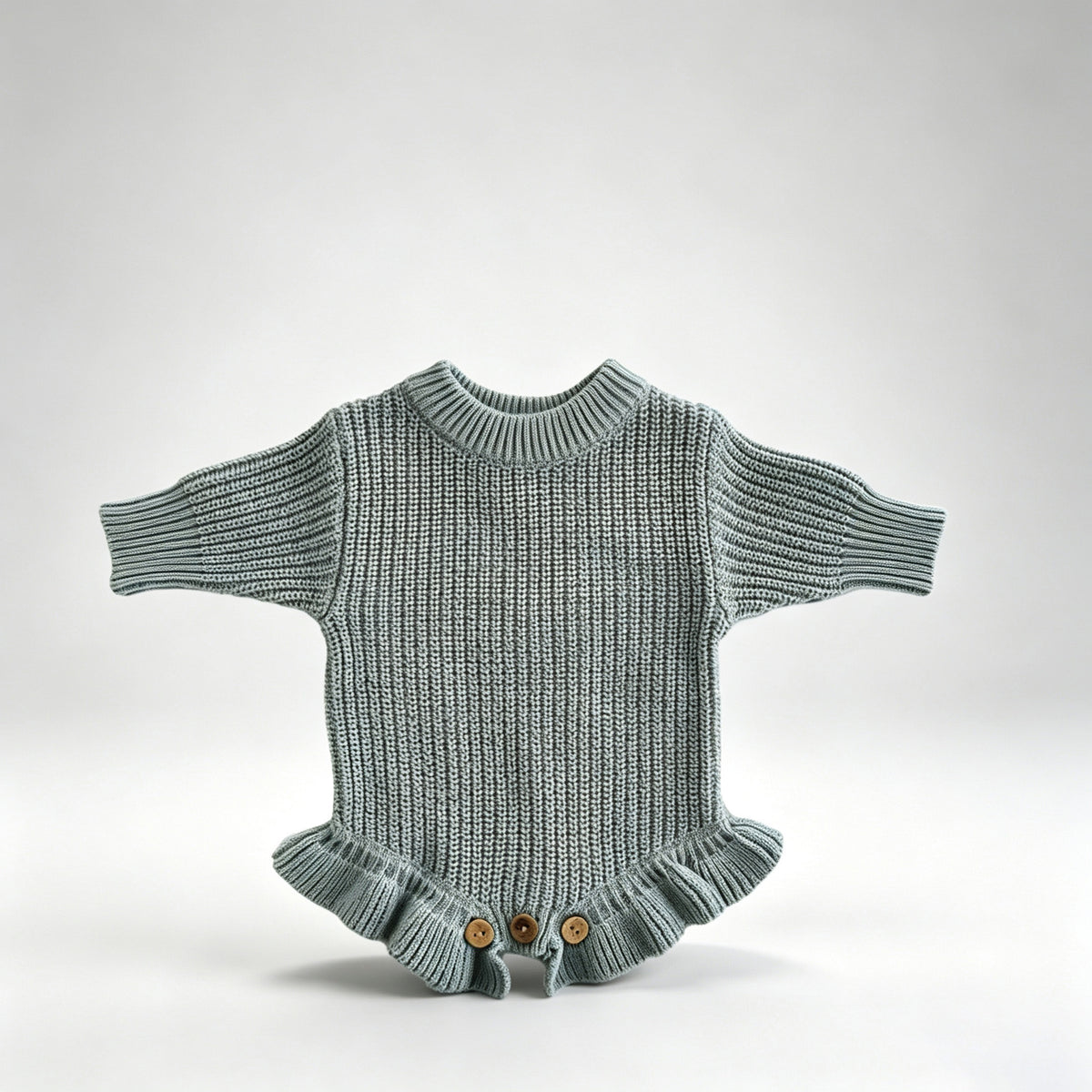 Gray Blue – Ruffle Hem knit baby romper