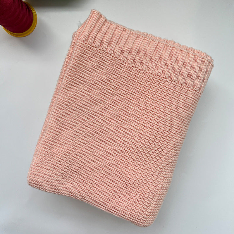 Light pink cotton knit baby blanket, plain color option