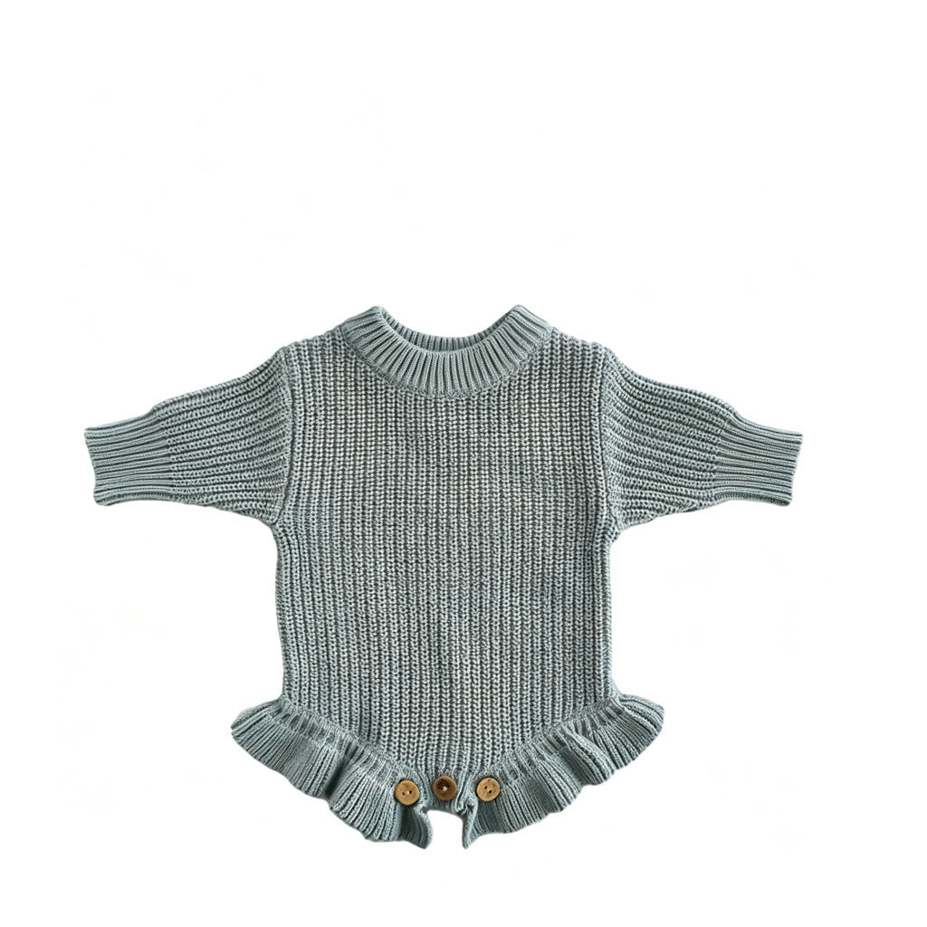 Gray Blue – Ruffle Hem knit baby romper
