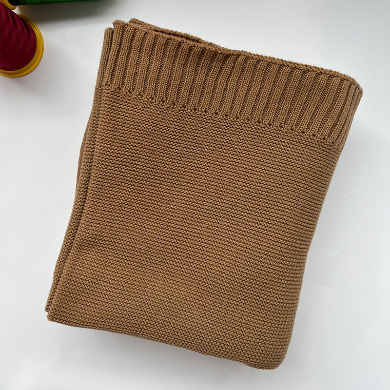 Khaki cotton knit baby blanket, plain color option