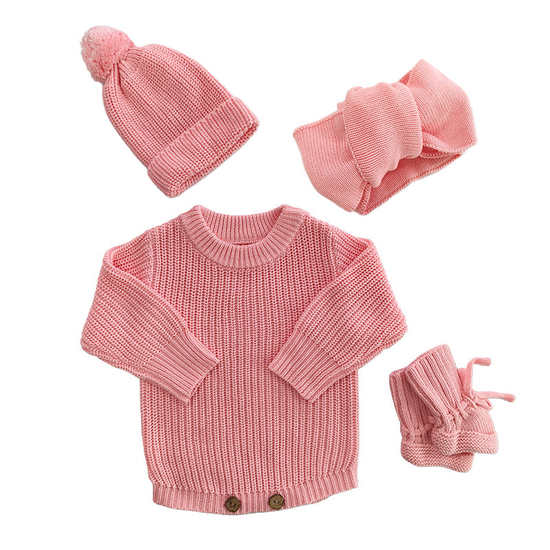 Light Pink – Classic Hem + 4-Piece Set knit baby romper