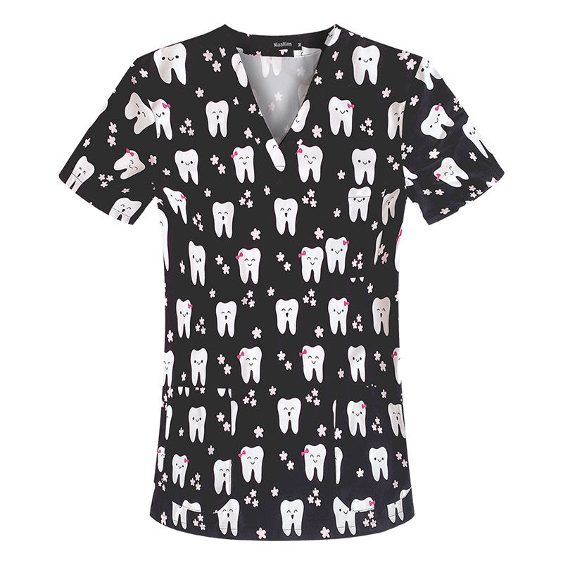Stretch Nurse Uniform Female Print Dental Stretch Quick Dry Dental Hospital Oral Care Work Brush Hand Clothes Hand Washing Clothes