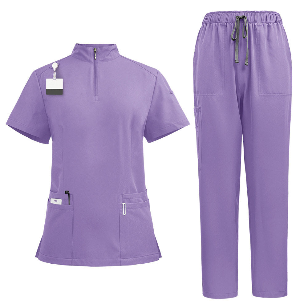 Temperament style stand-up collar hand washing clothes Hospital doctors and nurses beauty salon nurse uniforms work clothes solid color surgical clothes are quick-drying